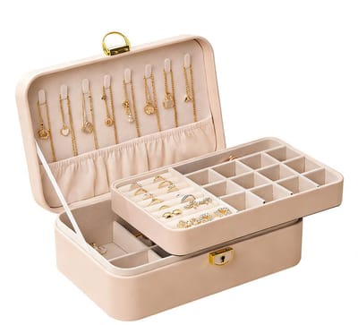 Dubbellaagse sieradendoos voor dames - Met slot - Geschikt voor ringen, oorbellen, armbanden, kettingen en andere sieraden - Wit