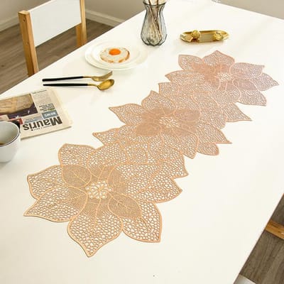 Tafelloper Onregelmatig Gevormd Bronzen Hol Bloemmotief Tafellopers Waterdicht Antislip Hitte-isolatie Bruiloftsdecoratie Tafel 90x30cm