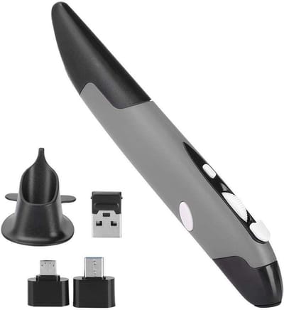 Pen Muis Stylus - Verticale Muis - Productief Werken - Ergonomisch Ontwerp - 10 Meter Bereik - Grijs