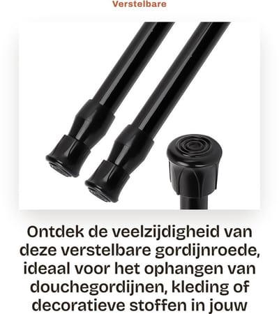 Dailygoods- Gordijnroede Verstelbaar - Zwarte Gordijnstang - Uitschuifbaar - Zonder Boren - Hoog-Koolstofstaal - Diameter 1,3 cm - Douchegordijnstang