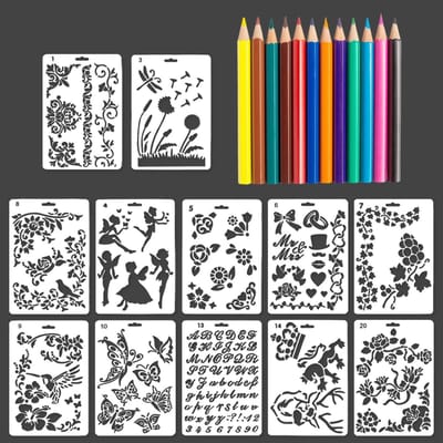 Dailygoods- Sjablonen 12 stuks - Holle Kopieersjablonen - Schilderkunstsjablonen - Muurschilderij-sjablonen - Textuurschildersjablonen - Duurzaam PET Materiaal - Kunstsjablonen