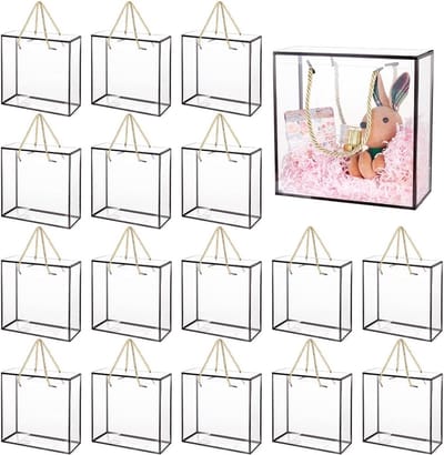 Transparante geschenkdozen 20 x 20 x 9 cm, duurzame PET-plastic feestdozen met zwarte rand voor bruiloften, verjaardagen en speciale gelegenheden - 20 stuks