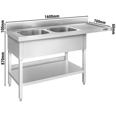 GGM Gastro Spülmaschinen-Spültisch - 1600x700mm - mit 2 Becken links Zilver