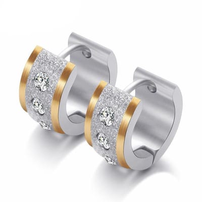 Fako Bijoux® - Oorbellen - Oorringen - Stainless Steel - Glitter - 7mm Breed - Goud/Zilver