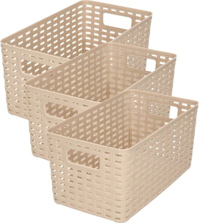 PlasticForte Opbergmand - 3x stuks - Kastmand - rotan kunststof - taupe - 5 Liter - 15 x 28 x 13 cm