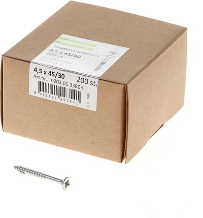 Hoenderdaal Spaanplaatschroef verzinkt platverzonken kop PZ2 deeldraad 4.5X45/30 (per 200 stuks)