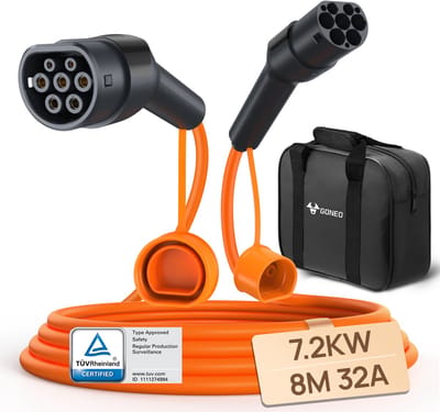 GONEO EV Type 2 laadkabel - 7kW 8m 32A - mode 3 - 1 fase - Oranje, EU EV laadkabels