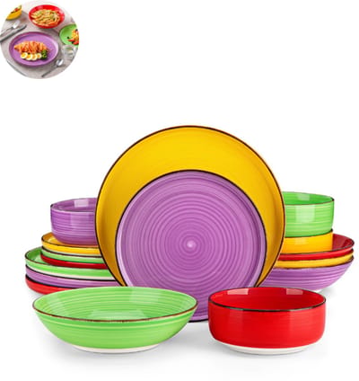 Luxe Serviesset – 16 delig – 4 persoons – Porselein - Bordenset – Dinner platen – Dessertborden - Kommen - Schaaltjes - Veelkleurige