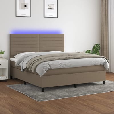 vidaXL - Boxspring - met - matras - en - LED - stof - taupe - 160x200 - cm