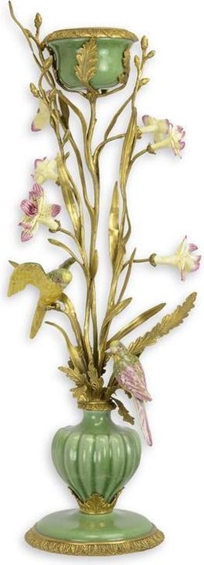 Kandelaar - Porseleinen plant - Bronzen elementen - 66 cm hoog