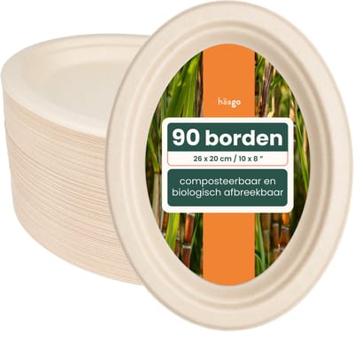 Haago – 90 Ovale Suikerriet Borden, 26cm – Biologisch Afbreekbaar, Milieuvriendelijk & Thuis Composteerbaar