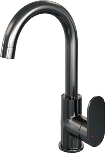 Brauer Gunmetal Edition - Wastafelkraan - Opbouw - Geborsteld Gunmetal PVD - Mengkraan - Hoog - 1 Greeps - Model C - Draaibare Ronde Uitloop