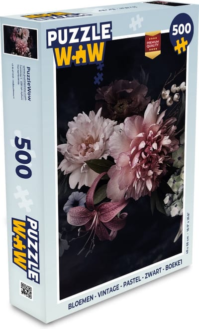 Puzzel Bloemen - Vintage - Pastel - Zwart - Boeket - Legpuzzel - Puzzel 500 stukjes