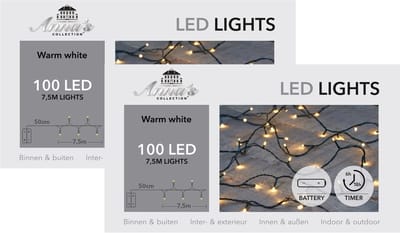 Anna's Collection Kerstverlichting - 2x - warm wit -750 cm - 100 leds - zwart snoer - batterij