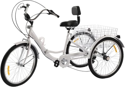 Volwassen Driewieler - Driewieler met mand - Fietsen en boodschappen - Stevig stalen frame - 24 inch wielen - Wit