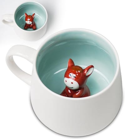 Schattige keramische mok met deksel en lepel, 3D paarden binnenin, ideaal voor koffie, thee en warme chocolademelk, perfect als cadeau voor vrouwen en vrienden, 350ml