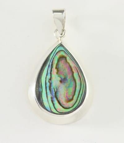 Druppelvormige zilveren hanger met abalone schelp