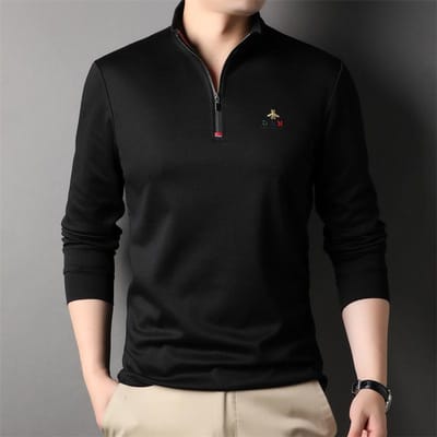 Lente Nieuwe Stijl Opstaande Kraag Trendy T-shirt met Lange Mouwen Katoen Mode Casual Rits Effen Kleur T-shirt XXXL