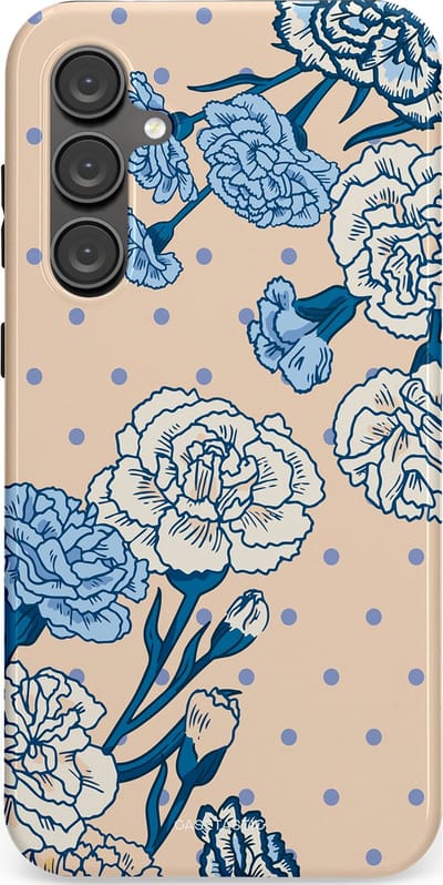 Casetastic hoesje geschikt voor Samsung Galaxy S23 FE - Dubbellaagse bescherming - Anjer elegantie - Fashion Case - Zand Zilver Lichtblauw