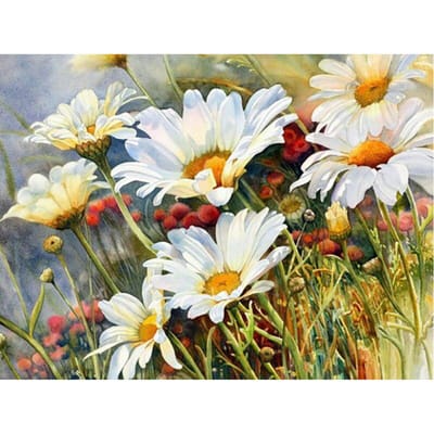 Broderie Diamant Forage Rond Complet Fleur Jaune Blanche DIY Peinture Diamant Point de Croix Strass 20X30CM beige