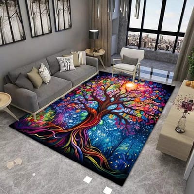 Tapis Grand Format Impression Arbre Coloré Antidérapant Résistant à l'Usure pour Salon Chambre à Coucher Tapis de Sol Doux Décoration Intérieure Mode 40x60cm