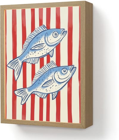 Wandlamp 30x40 cm - Oplaadbaar - Vissen - Verticale strepen - Blauw - Rood - Wandlampen binnen woonkamer - Slaapkamer lamp - Decoratieve nachtlamp - Vloerlamp draadloos