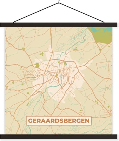 Posterhanger incl. Poster 60x60 cm - Schoolplaat - Kaart - Stadskaart - Geraadsbergen - Vintage - Plattegrond - Textielposter - Zwarte latten - Stadskaart