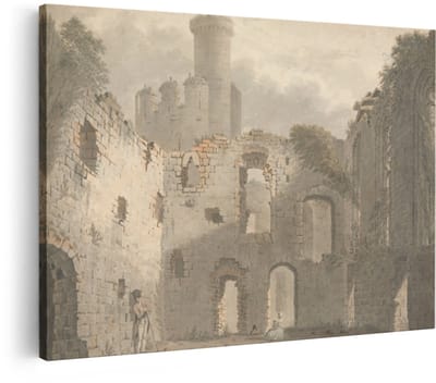 Artaza Canvas Schilderij Middeleeuws Landschap - 30x20 cm - Wanddecoratie Ruïne - Muurdecoratie Aquarel - Schilderijen Op Canvas