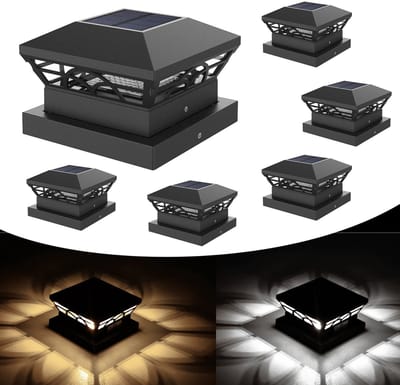 Solar Paaldopverlichting - Zwarte Kunststof Buiten Waterdichte Verlichting - Warm Wit/Koud Wit LED's - Decoratie voor Schutting/Terras - Tuinverlichting