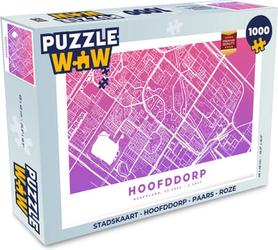 Puzzel Stadskaart - Hoofddorp - Paars - Roze - Legpuzzel - Puzzel 1000 stukjes volwassenen - Plattegrond