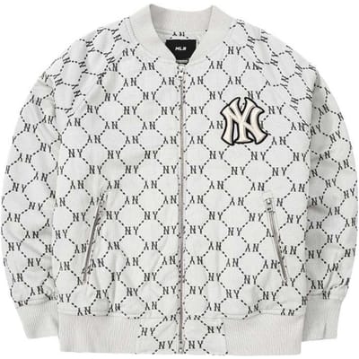 MLB Volledige Print Logo Lange Mouwen Baseballjack Unisex jassen Wit 3AJPM0224-50CRS S white