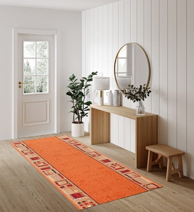 Tapiso Antislip Tapijtloper – Gangloper Keukenloper Oranje – Rubber Onderkant Geometrisch Maat- 80x250