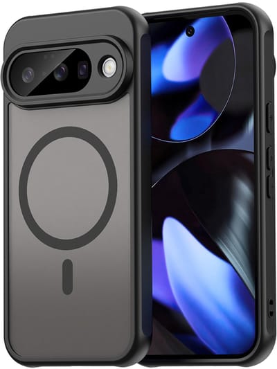 MobyDefend Hoesje - Geschikt voor Google Pixel 10 - Case Geschikt voor MagSafe - Mat Transparant Met Gekleurde Rand - Zwart