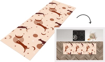 Keukenloper - Loper keuken - Patronen - Kat - Maan - 150x50 cm - Keukenloper vinyl