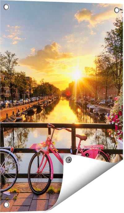 Gards Tuinposter Amsterdamse Brug met Zonsopgang - 40x60 cm - Tuindoek - Tuindecoratie - Wanddecoratie buiten - Tuinschilderij