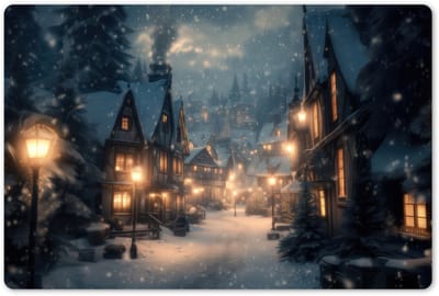 Placemats 45x30 cm - Placemat kunststof - 1 stuk - Winterdorp - Sneeuw - Donker - Borden onderleggers - Decoratie voor op tafel - Keuken tafeldecoratie accessoires - Vinyl onderlegger - Tafelversiering