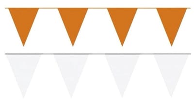 Witte/Oranje feest punt vlaggetjes pakket - 120 meter -slingers / vlaggenlijn