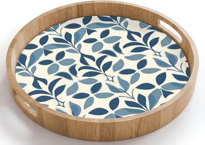 Dienblad rond 40x40 cm - Schootdienblad hout - Flora - Modern - Blauw - Borrelplank rechthoek - Plateau houten dienbladen