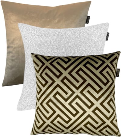 Zippi Design Set Luxury (veren vulling) Boucle & geometrisch Brown, Class light 45x45 cm Sierkussen kleur Wit zand goud bruin