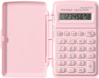 Minirekenmachine - Zakrekenmachine - Dagelijkse berekeningen - Met beschermdeksel - Compact formaat - Roze
