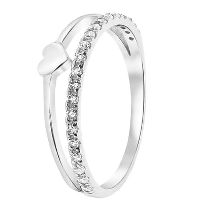 Lucardi Kinder Zilveren kinderring dubbel met hart en zirkonia - Ring - 925 Zilver - Zilverkleurig - 16.50 / 52 mm