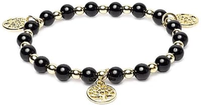 Armband zwarte toermalijn & hematiet met Levensboom bedels – kraal 0,6 cm