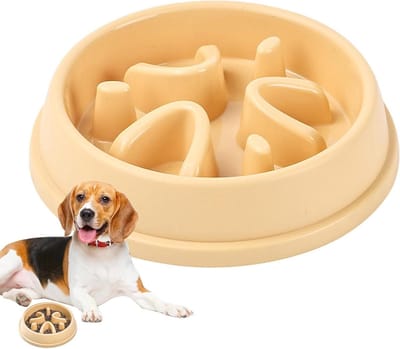 Slow Feeder Hondenkom - Antislip Voerbak - Langzaam Eten Bevorderen - Vertraagt Eetsnelheid - 21x21x4.5 cm - Geel