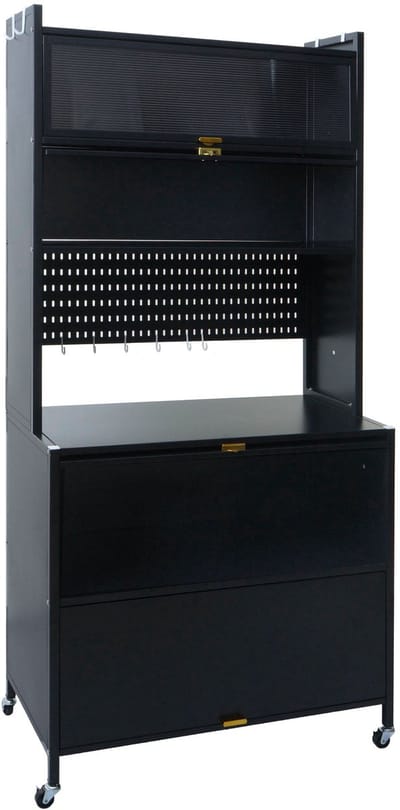 Keukenkast MCW-O53, keukenschrank, werkblad, kastvakken, verrijdbaar, metaal, 175x80x42 cm ~ zwart