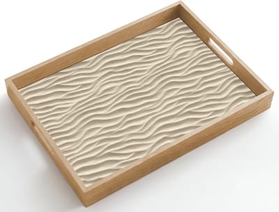 Dienblad hout 50x35 cm - Schootdienblad - Zand - Golven - Beige - Borrelplank rechthoek - Plateau dienbladen