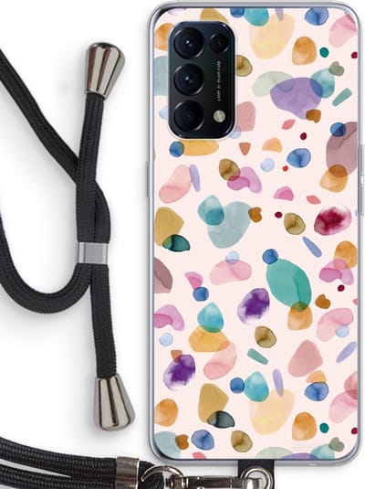 Case Company® - Hoesje met koord geschikt voor Oppo Find X3 Lite hoesje met Koord - Terrazzo Memphis - Telefoonhoesje met Zwart Koord - Bescherming aan alle Kanten en Over de Schermrand