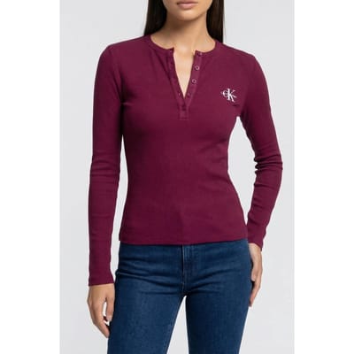 Calvin Klein Ls Monologo Crew 2x2 Berry Glaze Maat: S | Longsleeves Outlet | Dames | Roze