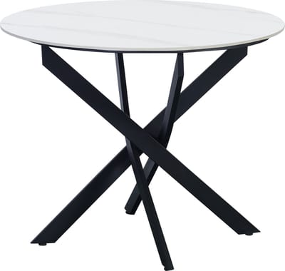 Happyment Eetkamertafel Balino - Marmerlook wit - Tuintafel rond - 4 personen - Eettafel - 100x100x76cm - Ook voor buiten