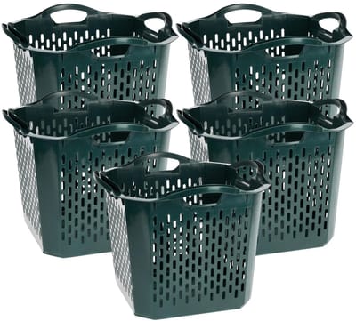 Storage Solutions Opbergmand - 5x - kunststof - 40 x 40 x 32 cm - groen - met handvaten
