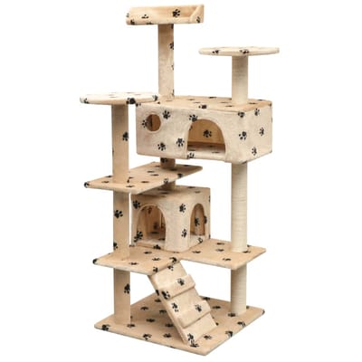 vidaXL - Kattenkrabpaal - met - sisal - krabpalen - 125 - cm - pootafdrukprint - beige